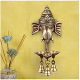 NOBILITY Ganesha Brass Diya Hanging with Bell Premium Ganesh Idol for Home Temple Mandir Mandap Diwali Office Decorative Pooja Set Puja Thali Wedding Return Gift Items