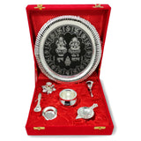 Bengalen Pooja Thali Set Silver Plated with Red Gift Box Designed 22 cm Puja Plate Kalash Bowl Ghanti Spoon Dhup Dan Diya for Home Office Diwali Wedding Return Gift Items