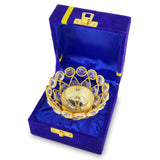 NOBILITY Gold Crystal Diya with Blue Velvet Gift Box Home Decoration Chrystal Piyali Dia Pooja Items Puja Gifts Handmade Oil Lamp Traditional Indian Dhanteras Deepawali Diwali Gift Items