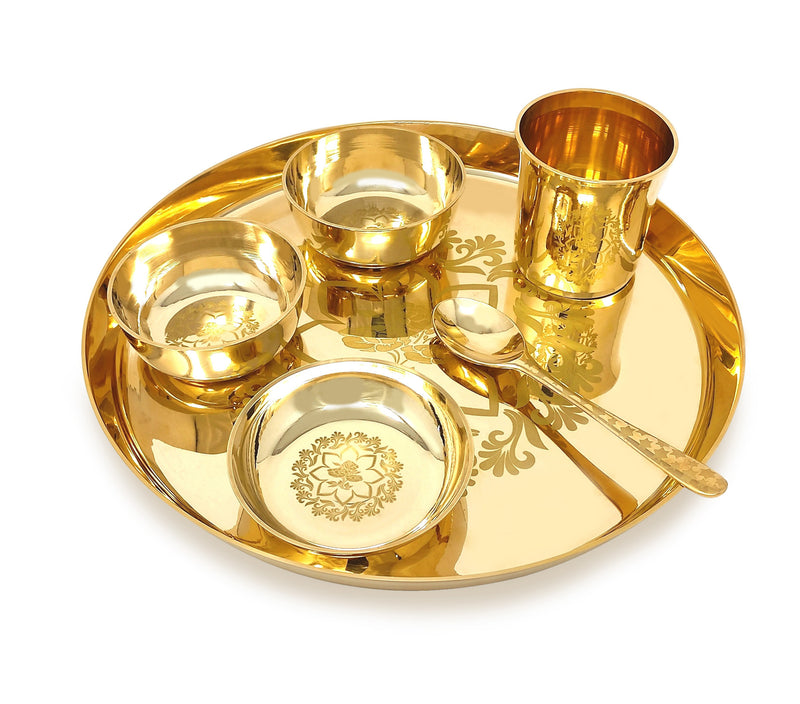 NOBILITY Brass Dinner Set 12 Inch Flower Design for Daily Use Annaprashan Sanskar Rice Ceremony Gift for Girls Boys Kids Adlut Festive Birthday Return Home Decorative Gifts Items