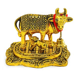 NOBILITY Golden Small Kamdhenu Cow with Calf Metal Statue Decorative Item Showpiece for Home Office Diwali Decoration Gift items Wedding Return Gifts