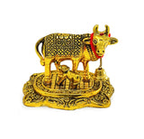 NOBILITY Golden Small Kamdhenu Cow with Calf Metal Statue with Red Gift Box Decorative Item Showpiece for Home Office Diwali Decoration Items Wedding Return Gifts