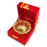 Gold Crystal Diya with Red Velvet Gift Box Home Decoration Chrystal Piyali Dia Pooja Items Puja Gifts Handmade Oil Lamp Traditional Indian Dhanteras Deepawali Diwali Gift Items