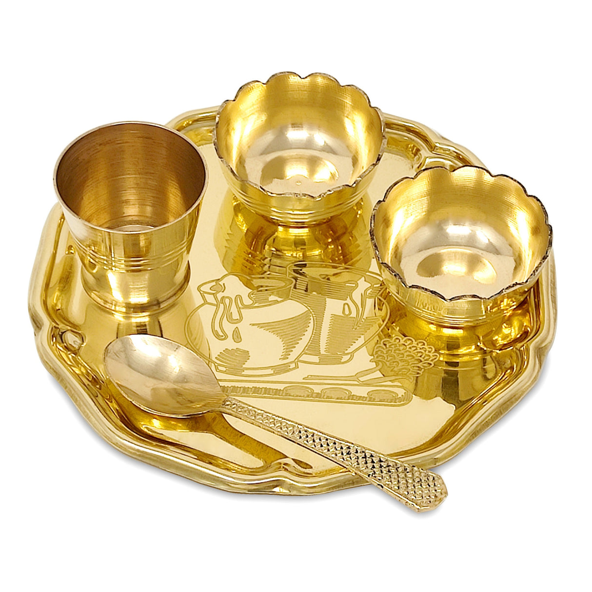 Pooja Thali Set Brass Small Designed 6 Inch Laddu Gopal Bhog Thali for Janmashtami Decoration Puja Item Festival Puja Krishna Bhog Thali Set