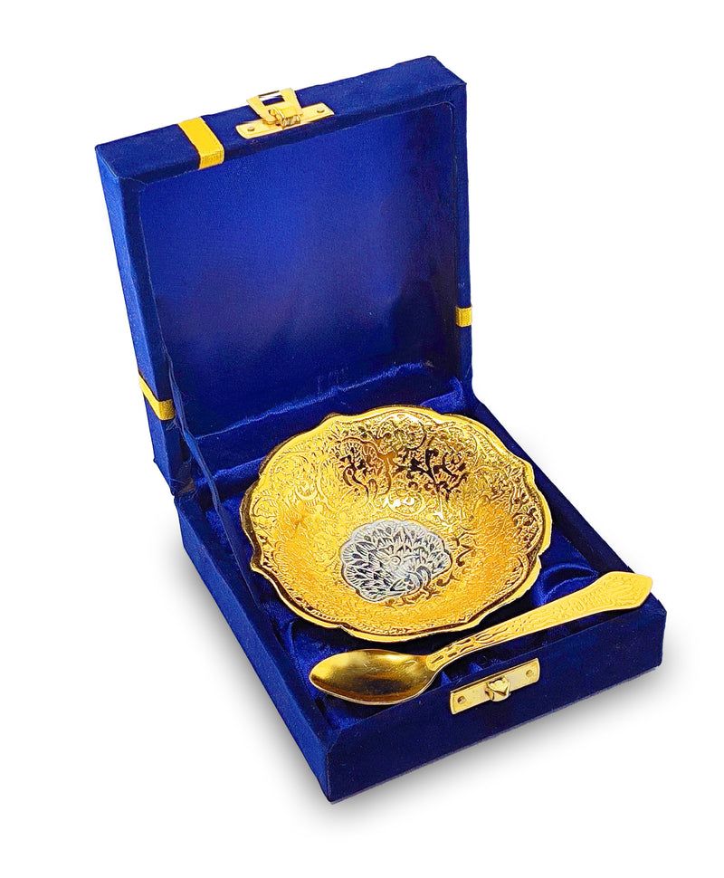 NOBILITY Bowl Spoon Set Gold and Silver Plated Leaf Shaped Designed with Velvet Box Dry Fruit Dessert Serving Sets Friends Family Home Decorative Corporate Gifts Wedding Return Gift