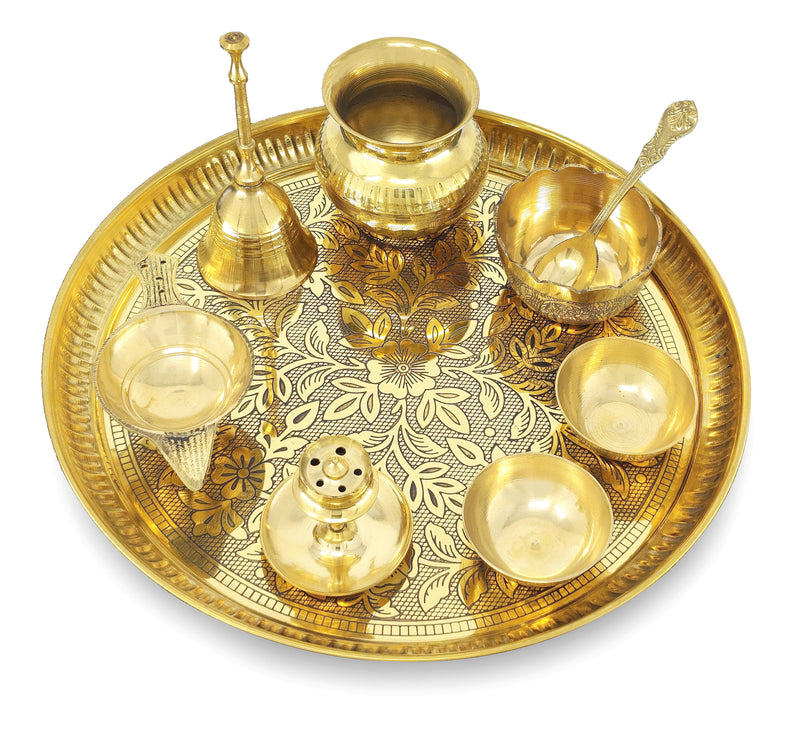 NOBILITY Brass Pooja Thali Set 10 Inch for Diwali Home Office Mandir Wedding Return Gift Items