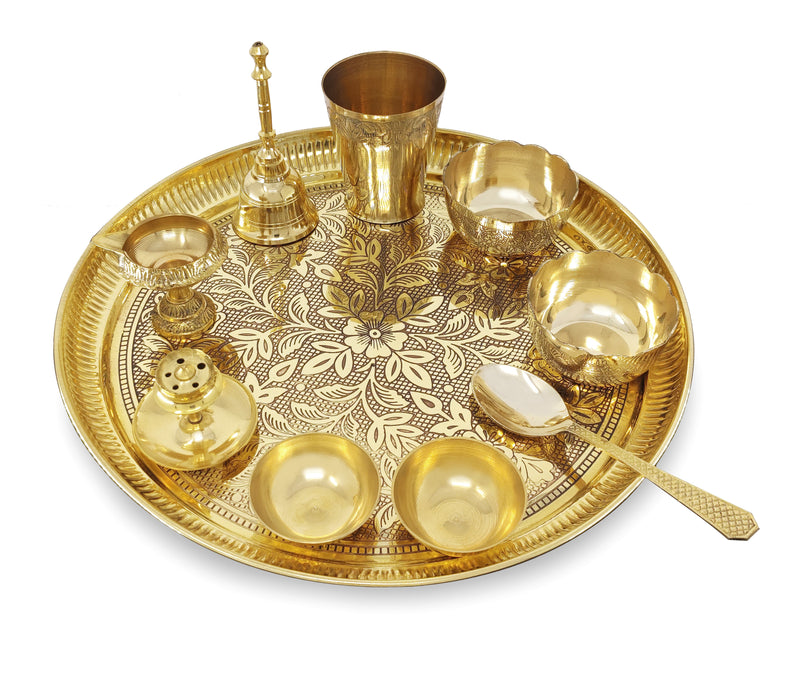 NOBILITY Brass Pooja Thali Set 10 Inch for Diwali Home Office Mandir Wedding Return Gift Items