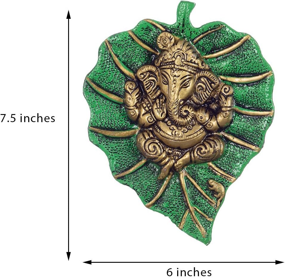 NOBILITY Metal Ganesha On Leaf Idol Wall Hanging Statue Article for Home Wall Decor, Room Decor, Best for Housewarming, Wedding Gifts