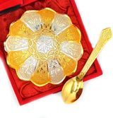 NOBILITY Bowl Spoon Set Gold and Silver Plated Light Weight with Red Velvet Box Friends Family Corporate Gift Items Diwali Christmas Eid Wedding Return Home Decoration Dessert Dry Fruits Serving Gifts