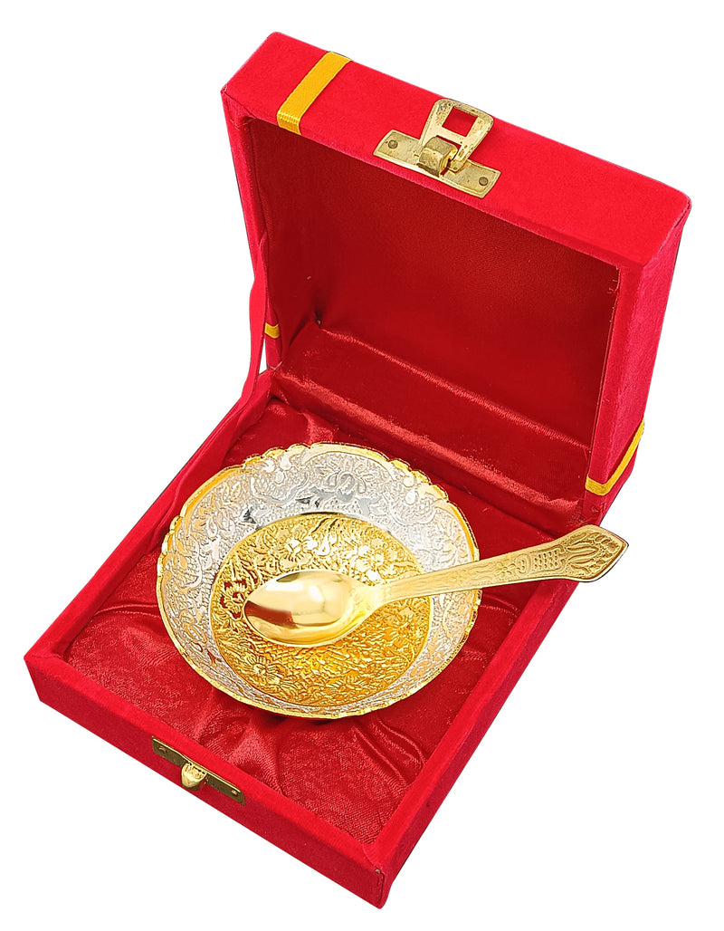 NOBILITY Bowl Spoon Set Gold & Silver Plated Dry Fruits Dessert Serving Friends Family Housewarming Home Decoration Corporate Wedding Return Gifts Diwali Eid Christmas Gift items