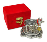 NOBILITY Small Kamdhenu Cow with Calf Metal Statue with Red Gift Box Decorative Item Showpiece for Home Office Diwali Decoration Items Wedding Return Gifts