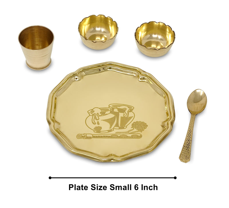 NOBILITY Pooja thali Set Brass Small 6 Inch Laddu Gopal Bhog Thali for Janmashtami Decoration Puja Item Festival Puja Krishna Bhog Thali Set for Home Office Mandir Return Gift Items