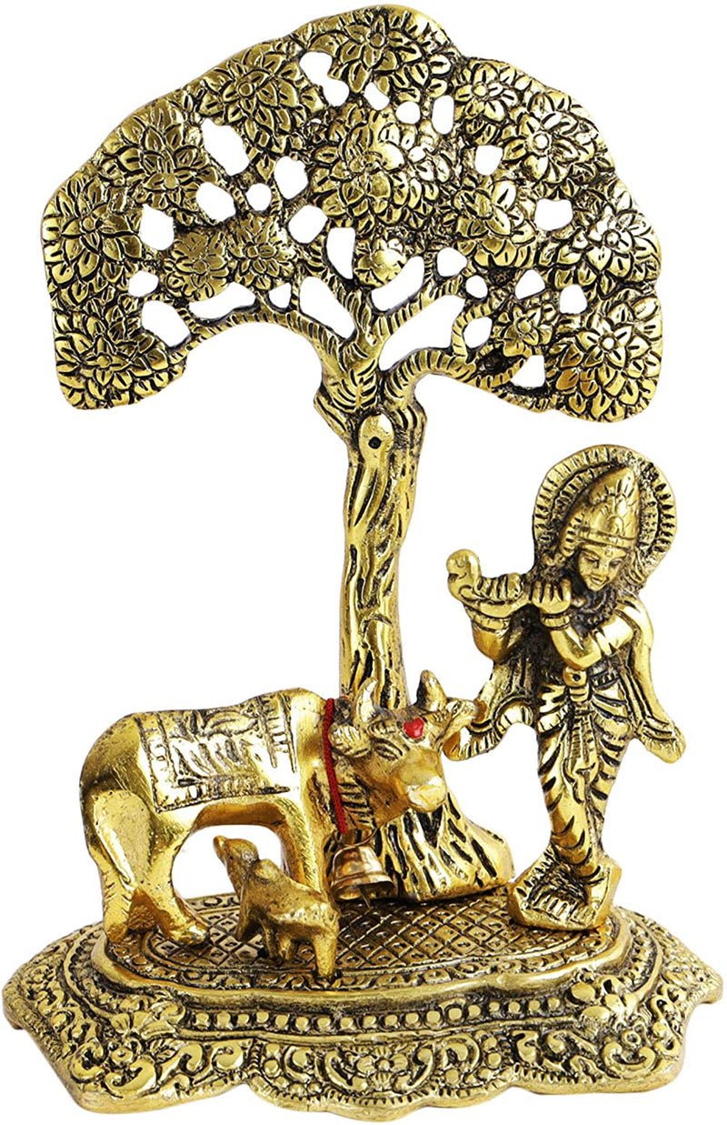 NOBILITY Krishna Statue Idol with Cow and Calf Under Tree Idol Hindu Puja Religious Murti for Janmashtami Diwali Home Decoration Temple Pooja Decor Wedding Return Gift Items