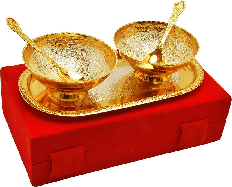 NOBILITY Bowl Spoon Tray Set Gold Silver Plated Dry Fruits Dessert Serving Wedding Return Gift Friends Family Housewarming Home Decoration Corporate Diwali Eid Christmas Gifts items