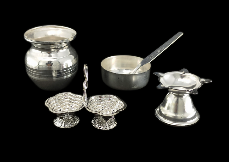 NOBILITY Silver Plated Pooja Thali Set 6 Inch Regular Puja Decorative for Home Mandir Office Wedding Return Gift Items