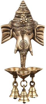 NOBILITY Ganesha Brass Diya Hanging with Bell Premium Ganesh Idol for Home Temple Mandir Mandap Diwali Office Decorative Pooja Set Puja Thali Wedding Return Gift Items