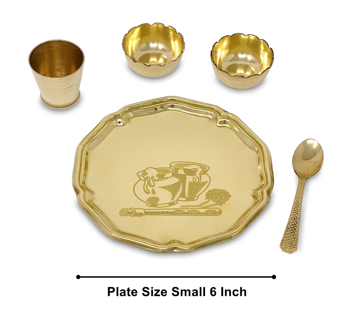 Pooja Thali Set Brass Small Designed 6 Inch Laddu Gopal Bhog Thali for Janmashtami Decoration Puja Item Festival Puja Krishna Bhog Thali Set