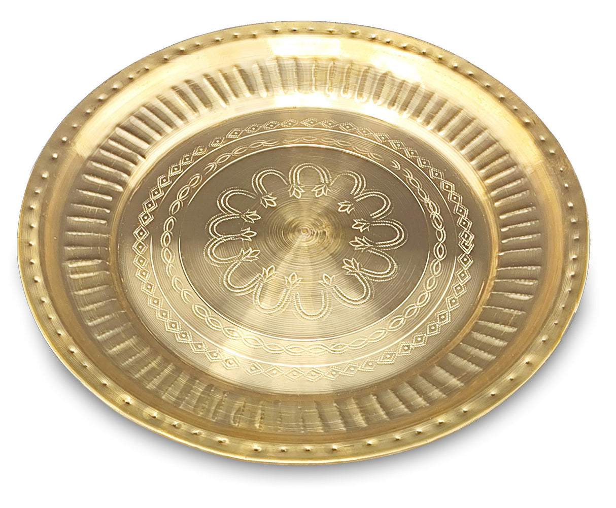 NOBILITY Brass Pooja Plate Puja Arti Thali 12 Inch Pushpa Patra Traditional Designed Handcrafted for Puja Ghar Home Office Mandir Diwali Weeding Return Gift Items