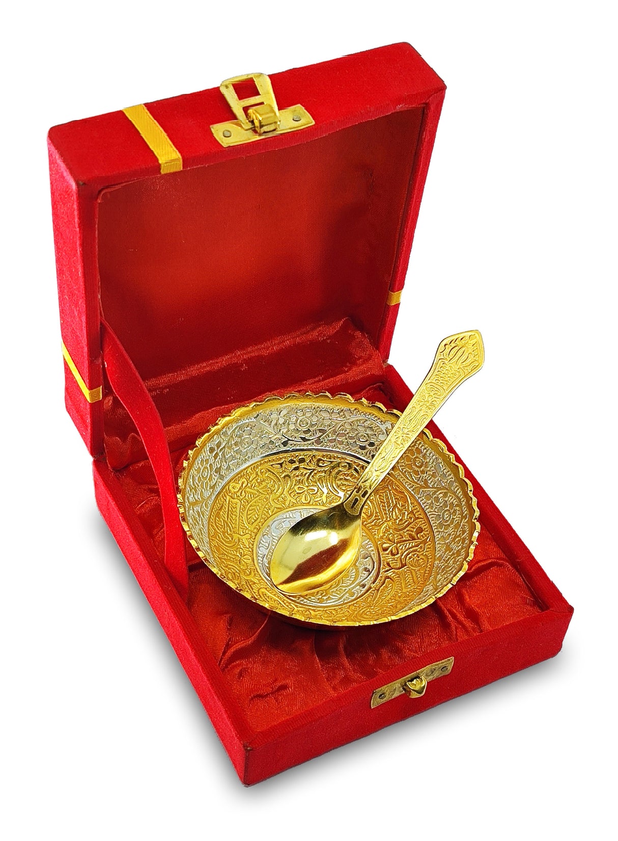 NOBILITY Silver Plated Light Weight Bowl Spoon Set with Red Box Diwali Christmas Eid Wedding Return Home Decoration Friends Family Corporate Gift Items Dessert Dry Fruits Serving Gifts