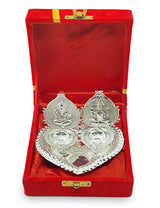 NOBILITY Silver Plated Diya with Red Velvet Gift Box Ganesh Lakshmi Design Idol Dia Pooja Items Diwali Decoration Puja Gifts Handmade Oil Lamp Traditional Indian Deepawali Gift Items