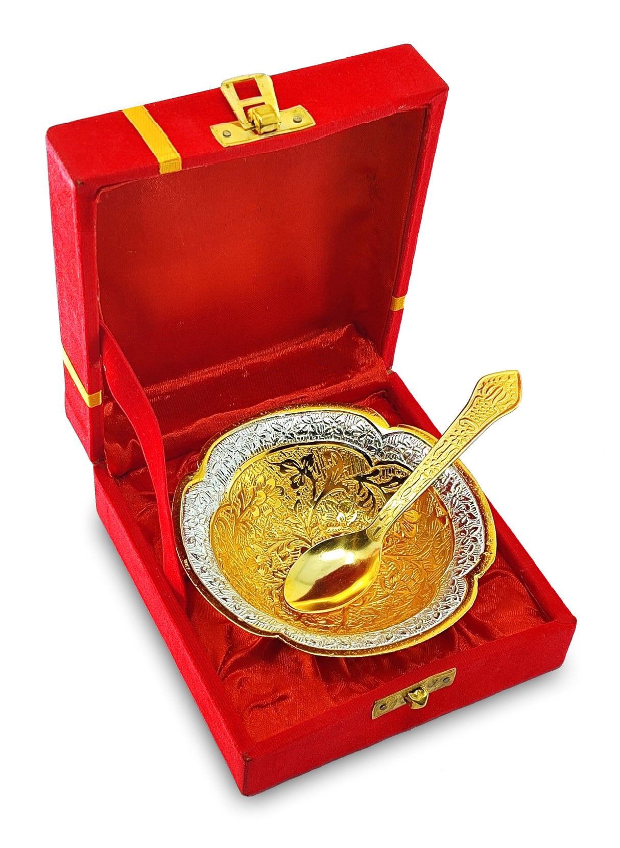 NOBILITY Silver Plated Bowl Spoon Set Light Weight with Red Box Dessert Dry Fruits Serving Wedding Return Gifts Diwali Christmas Eid Friends Family Home Decoration Corporate Gift Items