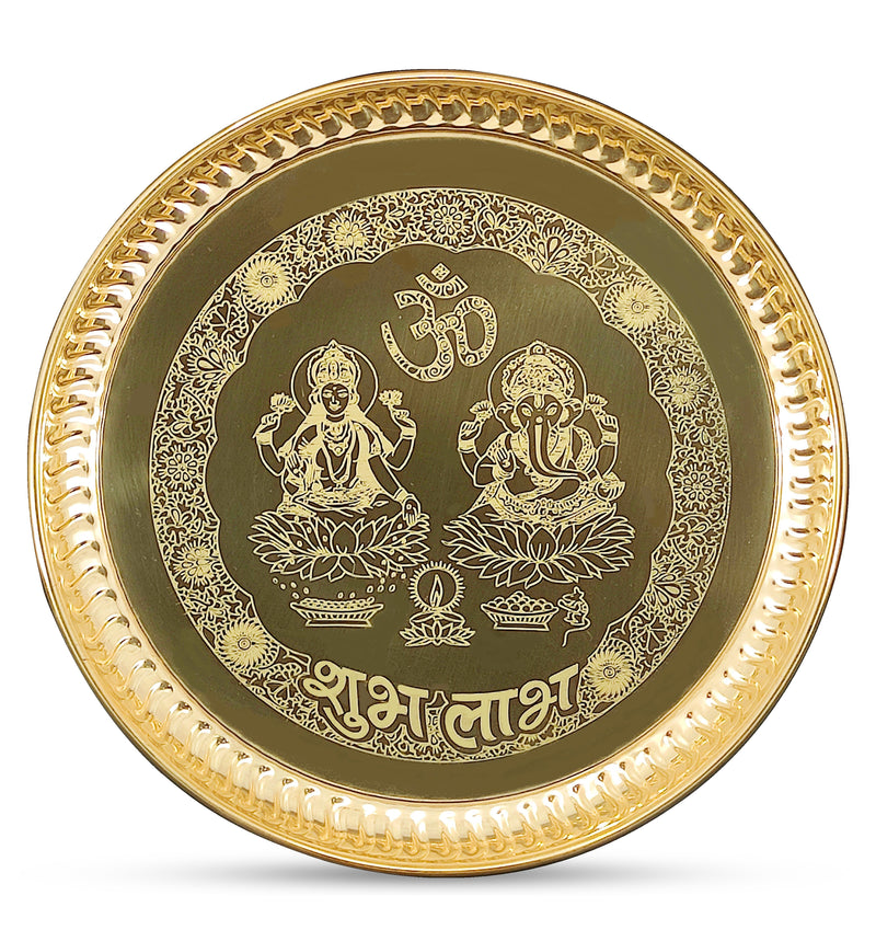 NOBILITY Brass Pooja thali Set 8 Inch with Pital Plate Kalash Spoon Ghanti Bowl Dhup Dan Kuber Diya Kangura Plate Puja Thali for Diwali Home Mandir Office Wedding Return Gift Items