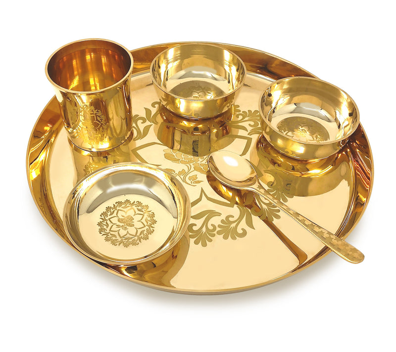 NOBILITY Brass Dinner Set 12 Inch Flower Design for Daily Use Annaprashan Sanskar Rice Ceremony Gift for Girls Boys Kids Adlut Festive Birthday Return Home Decorative Gifts Items