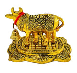 NOBILITY Golden Small Kamdhenu Cow with Calf Metal Statue Decorative Item Showpiece for Home Office Diwali Decoration Gift items Wedding Return Gifts