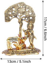 NOBILITY Krishna Statue Idol with Cow and Calf Under Tree Idol Hindu Puja Religious Murti for Janmashtami Diwali Home Decoration Temple Pooja Decor Wedding Return Gift Items