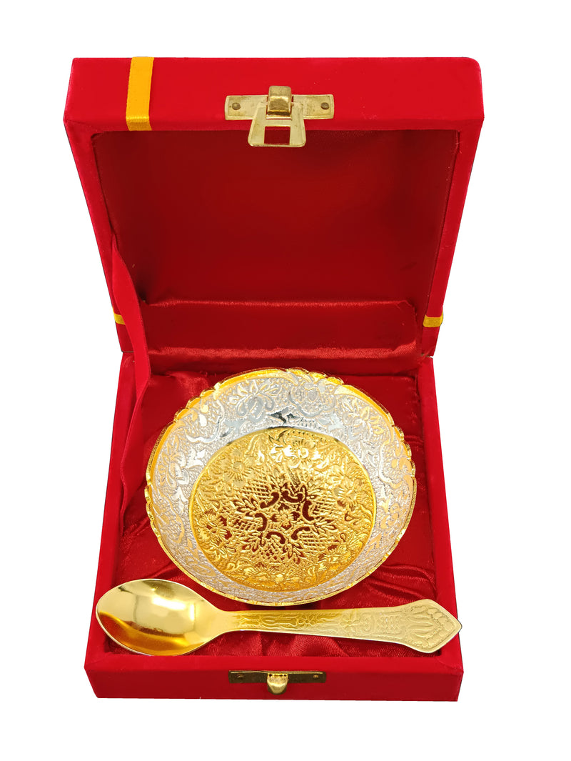 NOBILITY Bowl Spoon Set Gold & Silver Plated Dry Fruits Dessert Serving Friends Family Housewarming Home Decoration Corporate Wedding Return Gifts Diwali Eid Christmas Gift items