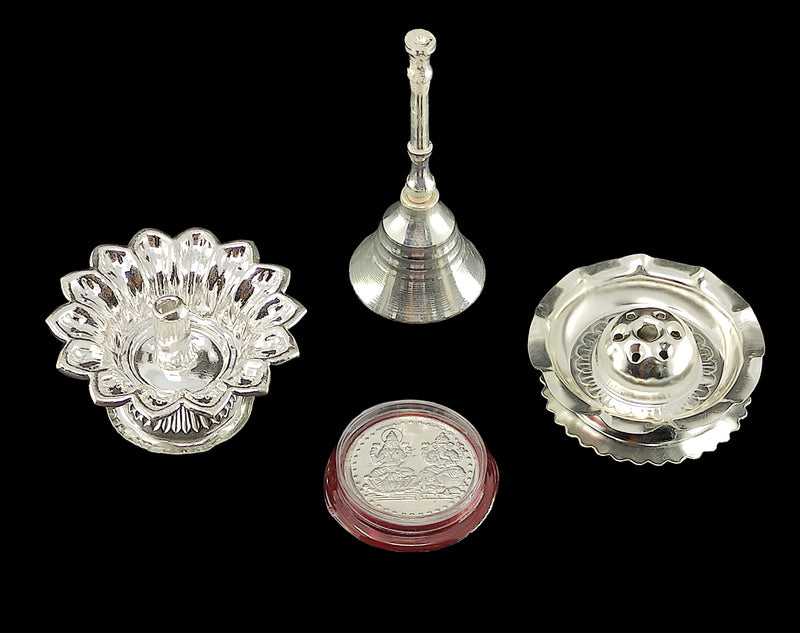 NOBILITY Silver Plated Pooja Thali Set 7 Inch Daily Puja Decorative for Home Mandir Office Wedding Return Gift Items