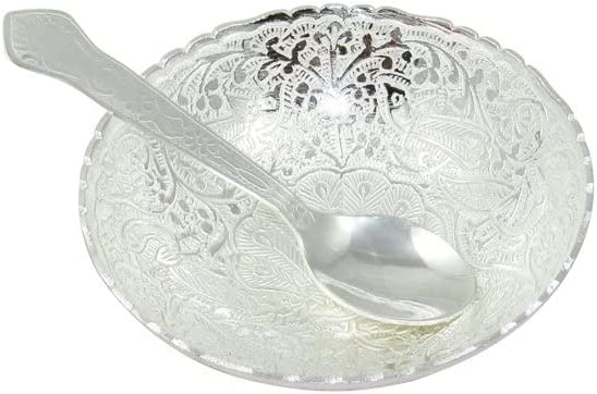 NOBILITY Bowl Spoon Set Silver Plated Dry Fruits Dessert Serving Friends Family Housewarming Home Decoration Corporate Wedding Return Gifts Diwali Eid Christmas Gift items