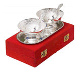 NOBILITY Bowl Spoon Tray Set Silver Plated Dessert Dry Fruits Serving Diwali Christmas Eid Wedding Return Gifts Friends Family Housewarming Home Decoration Corporate Gift items