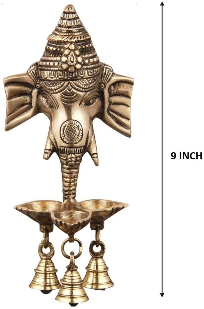 NOBILITY Ganesha Brass Diya Hanging with Bell Standard Ganesh Idol for Home Temple Mandir Mandap Diwali Office Decorative Pooja Set Puja Thali Wedding Return Gift Items