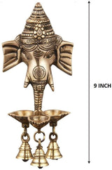 NOBILITY Ganesha Brass Diya Hanging with Bell Premium Ganesh Idol for Home Temple Mandir Mandap Diwali Office Decorative Pooja Set Puja Thali Wedding Return Gift Items