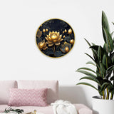 NOBILITY Golden Lotus Painting modern sparkle lamination Flower wall art with premium golden slim frame for Home Living Room Office Wedding Return Christmas Diwali Gift Items for Friends Family