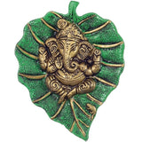 NOBILITY Metal Ganesha On Leaf Idol Wall Hanging Statue Article for Home Wall Decor, Room Decor, Best for Housewarming, Wedding Gifts