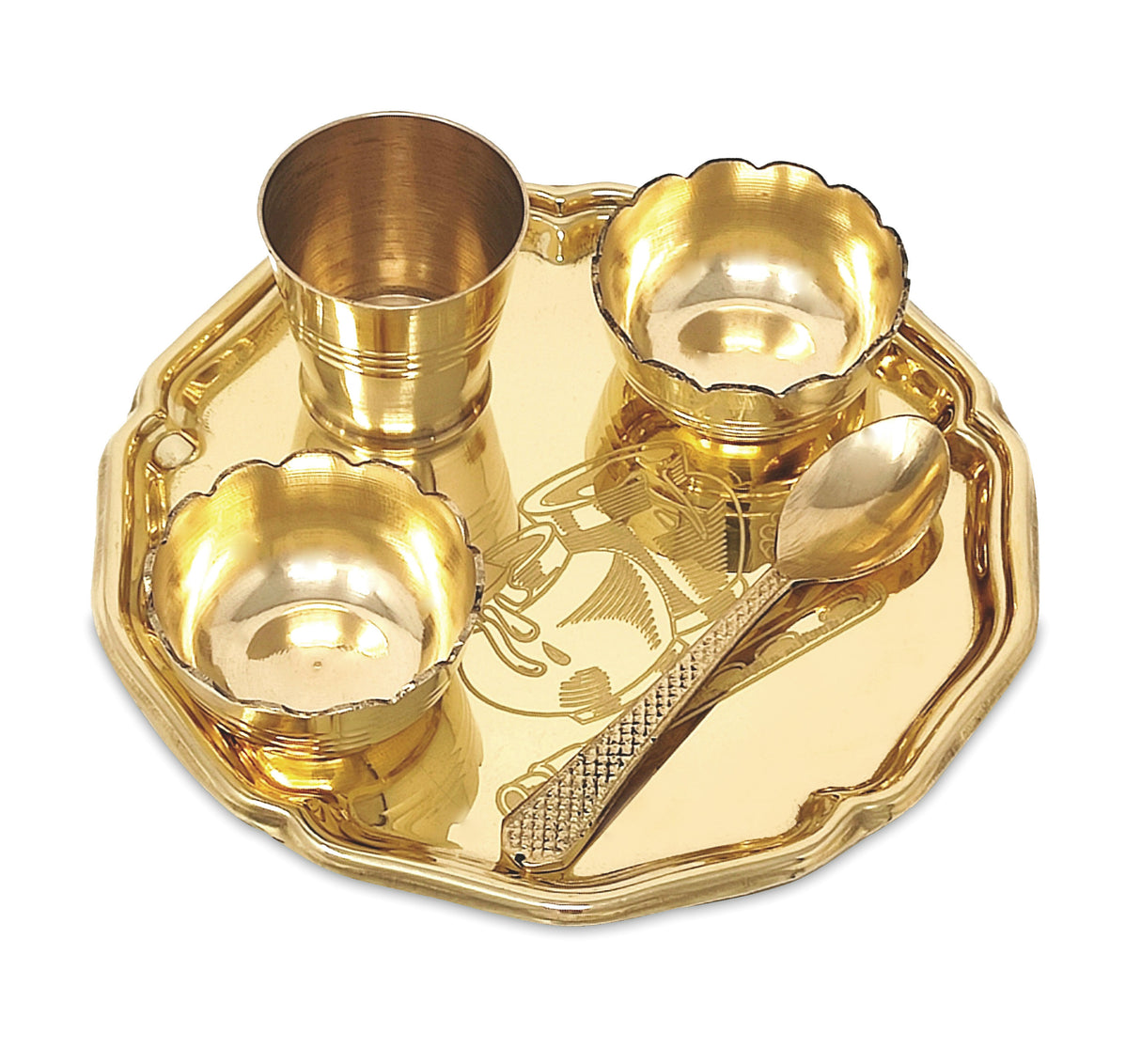 Pooja Thali Set Brass Small Designed 6 Inch Laddu Gopal Bhog Thali for Janmashtami Decoration Puja Item Festival Puja Krishna Bhog Thali Set