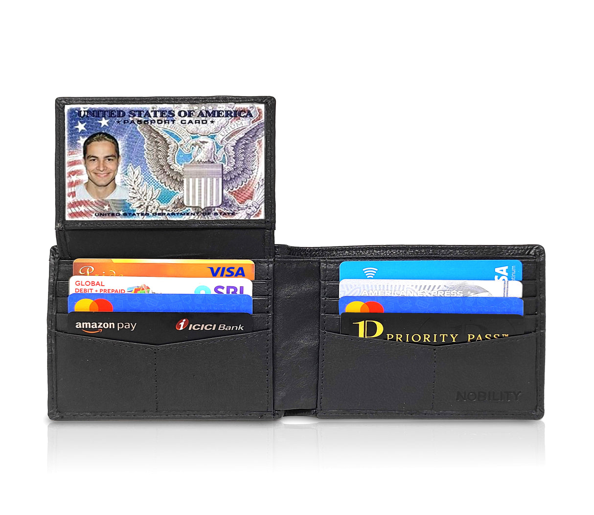 NOBILITY Wallet Black for Men Genuine Leather RFID Blocking Bifold Stylish Wallet With 2 ID Window Gift Items