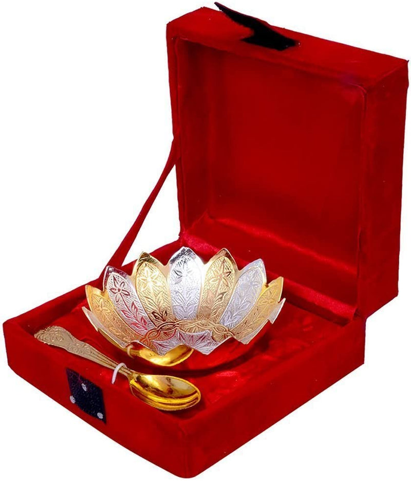 NOBILITY Bowl Spoon Set Gold & Silver Plated Dessert Dry Fruits Serving Sets for Wedding Return Gift Items Diwali Home Decorative Gifts for Friends Relative