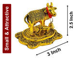 NOBILITY Golden Small Kamdhenu Cow with Calf Metal Statue with Blue Gift Box Decorative Item Showpiece for Home Office Diwali Decoration items Wedding Return Gifts