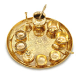 NOBILITY Brass Pooja Thali Set 12 Inch with Pital Puja Plate Kalash Bowl Spoon Palli Ghanti Kuber Diya Chandan Wati Dhup Dan Arti Thali for Diwali Home Office Mandir Wedding Return Gift Items