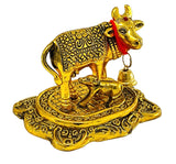 NOBILITY Golden Small Kamdhenu Cow with Calf Metal Statue Decorative Item Showpiece for Home Office Diwali Decoration Gift items Wedding Return Gifts