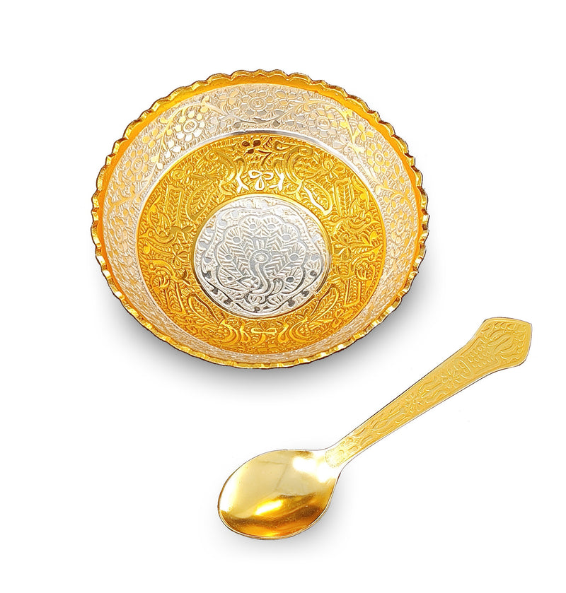 NOBILITY Bowl Spoon Set Gold and Silver Plated Leaf Shaped Designed with Velvet Box Dry Fruit Dessert Serving Sets Friends Family Home Decorative Corporate Gifts Wedding Return Gift