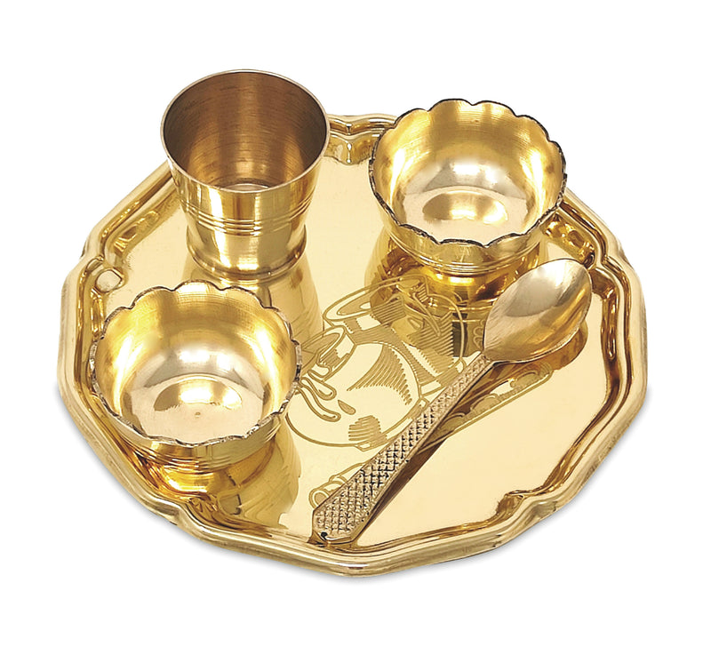 NOBILITY Pooja thali Set Brass Small 6 Inch Laddu Gopal Bhog Thali for Janmashtami Decoration Puja Item Festival Puja Krishna Bhog Thali Set for Home Office Mandir Return Gift Items