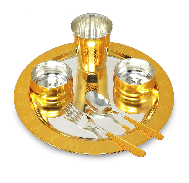 NOBILITY Gold & Silver Plated Baby Dinner Set With Blue Velvet Box for Gift Rice Ceremony Annaprashan Sanskar for Boys Girls Kids Birthday Return Festive Gift Items