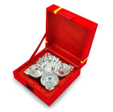 NOBILITY Silver Plated Diya with Red Velvet Gift Box Panchmukhi Dia Pooja Items Diwali Decoration Puja Gifts Handmade Oil Lamp Traditional Indian Deepawali Gift Items