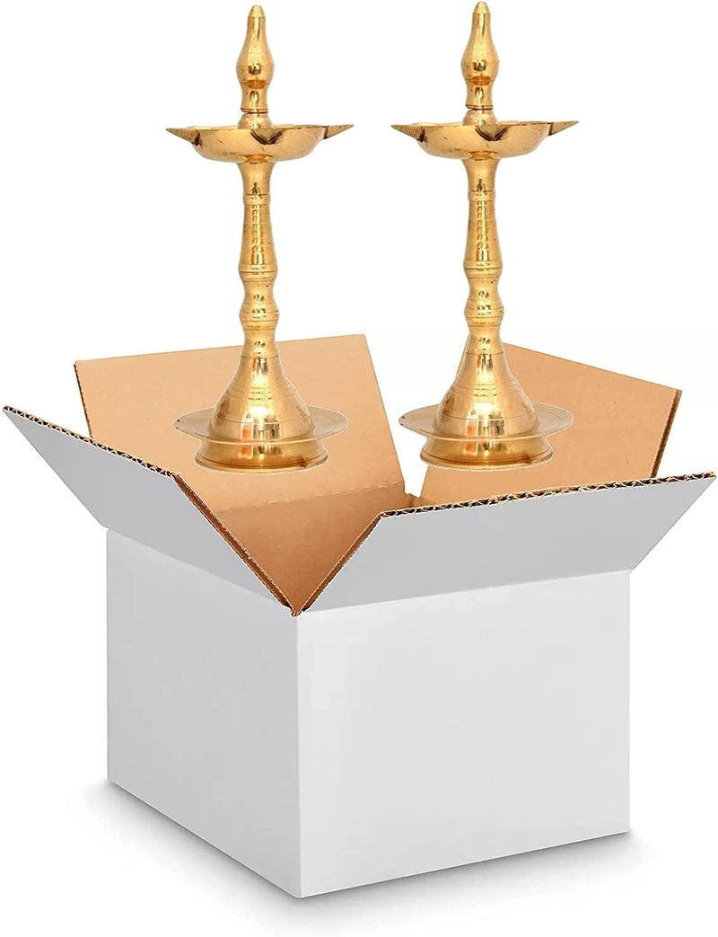 NOBILITY Brass Oil Lamp Diya Kerala Traditional Samai Deepak Lamp Kutthu Vilakku Panchmahal Deepam for Pooja Mandir Diwali Indian Wedding Return Gift Items Pack of 2