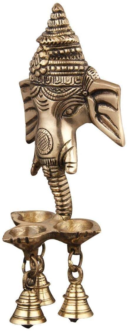 NOBILITY Ganesha Brass Diya Hanging with Bell Premium Ganesh Idol for Home Temple Mandir Mandap Diwali Office Decorative Pooja Set Puja Thali Wedding Return Gift Items