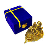 NOBILITY Gold Diya Ganesha on Leaf Oil Lamp Statue Idol with Blue Velvet Gift Box Pooja Items Diwali Decoration Puja Gifts Handmade Oil Lamp Traditional Indian Deepawali Gift Items